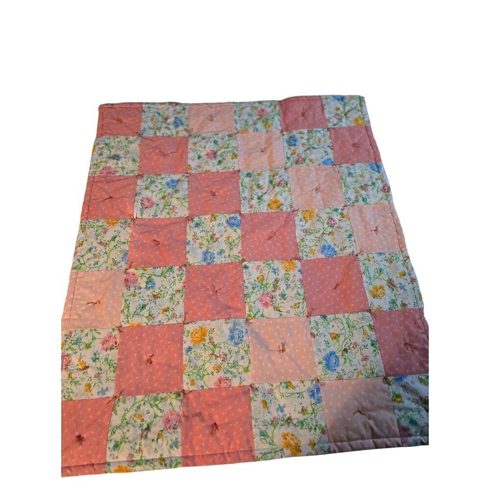 Vintage Shabby Chic Pink Cottagecore Patchwork Throw Blanket